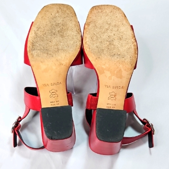 Via Spiga Red Leather Evelyne Block Sandals Size 9 - Picture 5 of 6